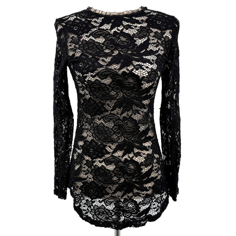 Womens Top S‎ Y2K Whimsigoth Lace Dark Fairy Grunge Sheer Witch Indie Goth Black